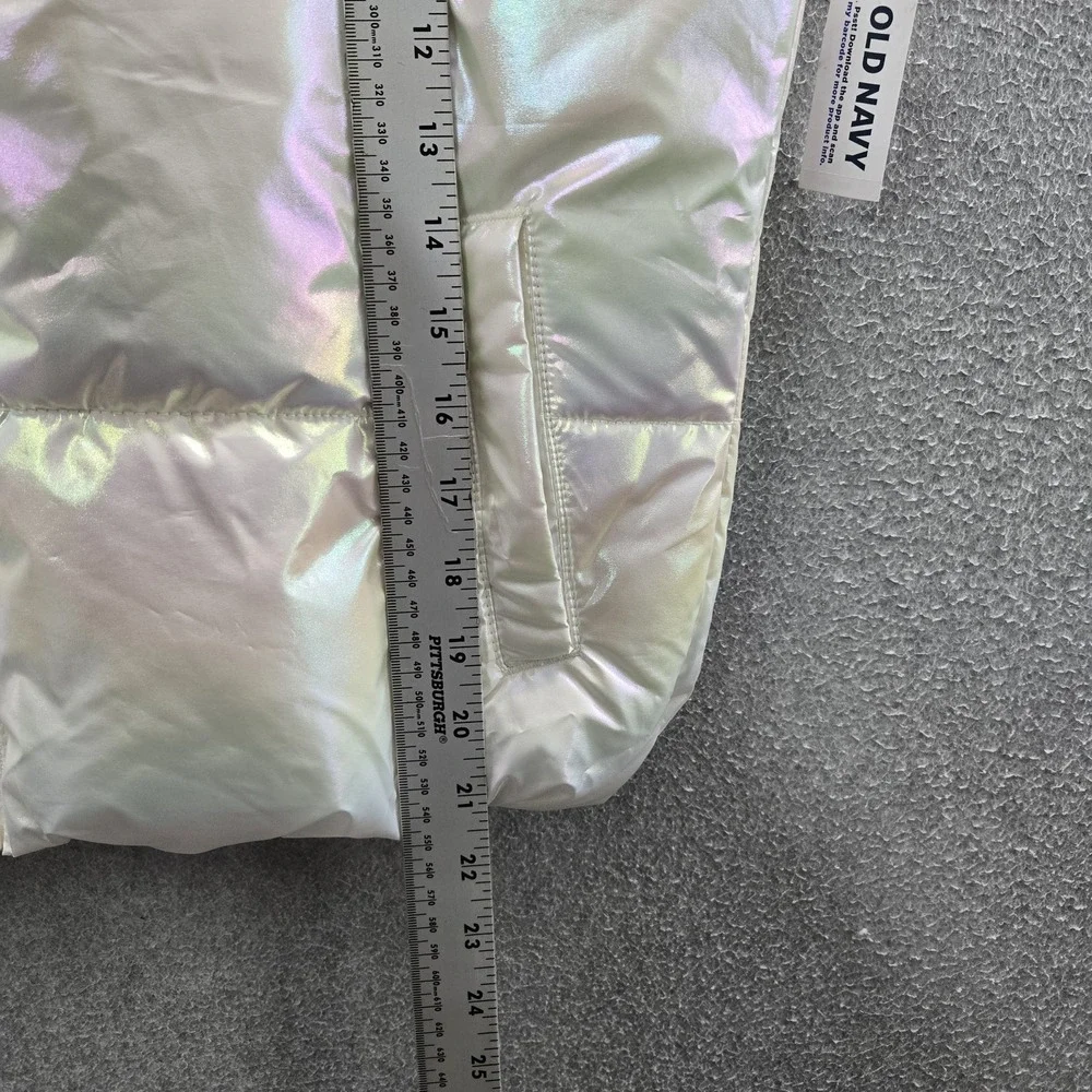 Old Navy Girls Jacket XL (14-16) White Puffer Vest Holofoil Sleeveless NWT